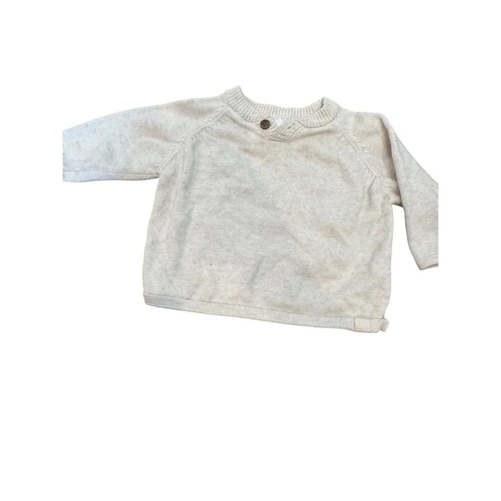 Zara Baby Sweater 6-9 Months‎ Beige Knit Button Neck Pullover Solid Unisex